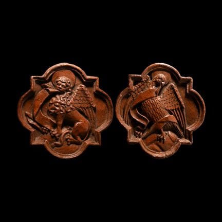 Medieval Red Clay Quatrefoil Tiles Decorated with 