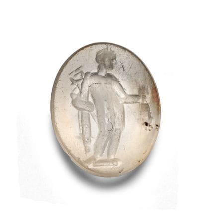 Gemma di calcedonio romano raffigurante Mercurio. 