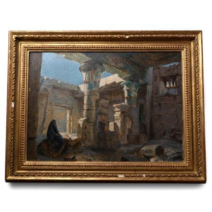 Framed Oil Painting on Canvas of a Temple at Thebe