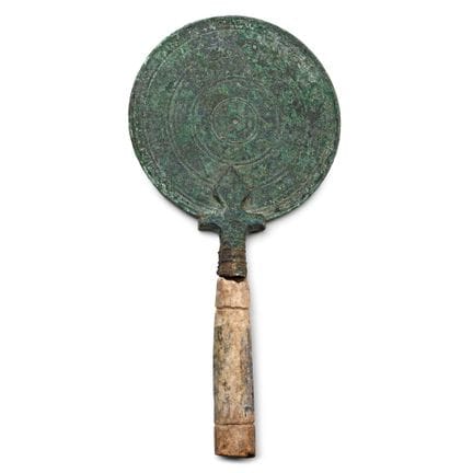 Greek Bronze Mirror with Bone Handle. Hellenistic,