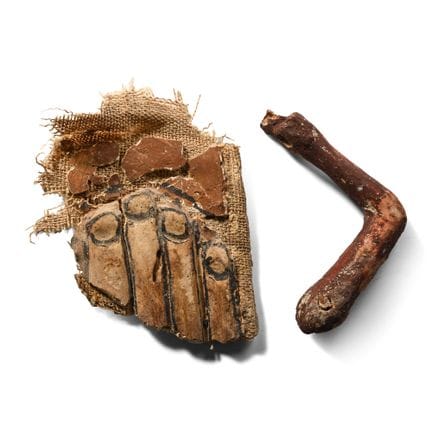 Egyptian Cartonnage Hand Fragment and Wooden Model