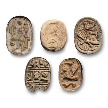 Egyptian and Phoenician Stone Scarab Group. Late P