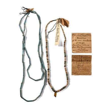 Egyptian Disc Necklace Beads and Mummy Cloth. Late