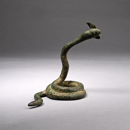 Greek Bronze Statuette of a Coiled and Rearing Sna