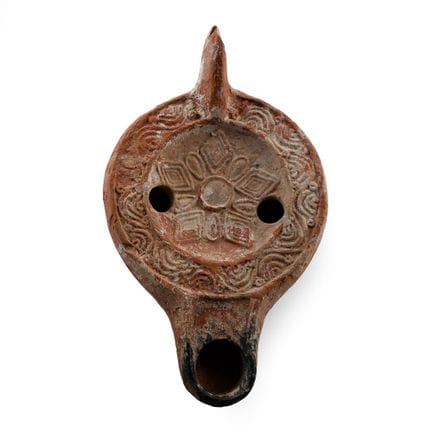 Roman Redware Oil Lamp with Geometric Patterns. Ci