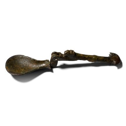 Cucchiaio articolato romano in bronzo con manico a