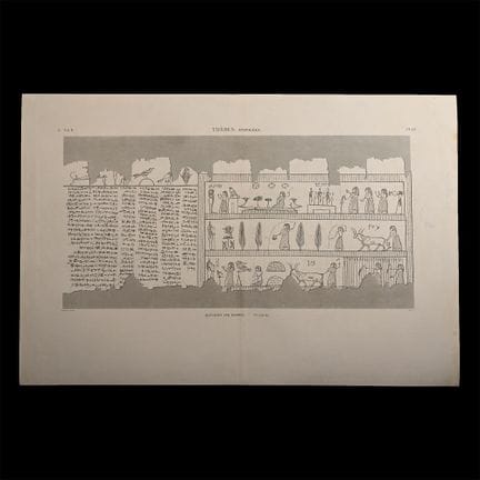 埃及大型考察队关于底比斯《希波吉斯纸草手稿》的巨幅石版画。 公元19世纪早期。采用水纹纸印制的试印蚀