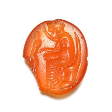Graeco-Roman Carnelian Gemstone with Seated Sculpt