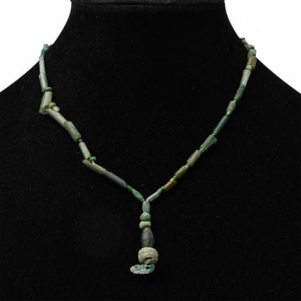 Roman Green Glass and Other Bead Necklace String. 