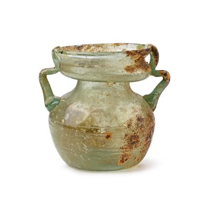 Roman Green Glass Handled Jar. 2nd-3rd century A.D