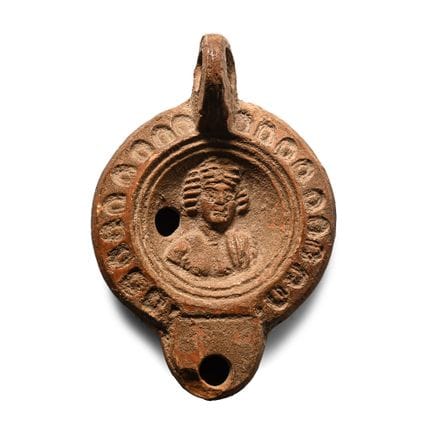 Roman Terracotta Oil Lamp with Bust of Apollo. Cir