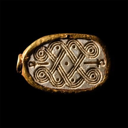Egyptian Steatite Scarab with Interlocking Scrolls