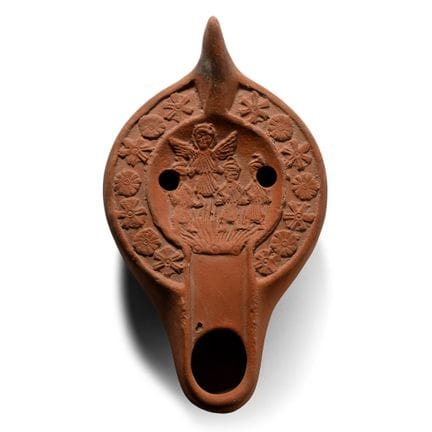 Lampada a olio in terracotta di epoca tardo-romana