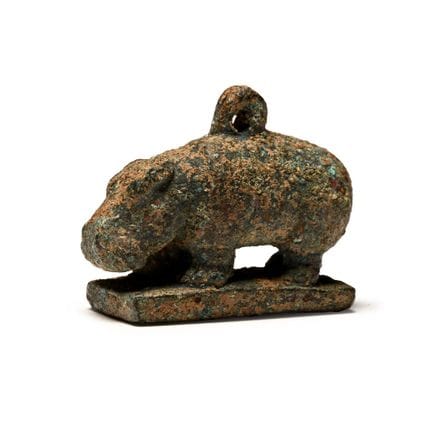 Egyptian Bronze Hippopotamus Amulet. Late Period, 