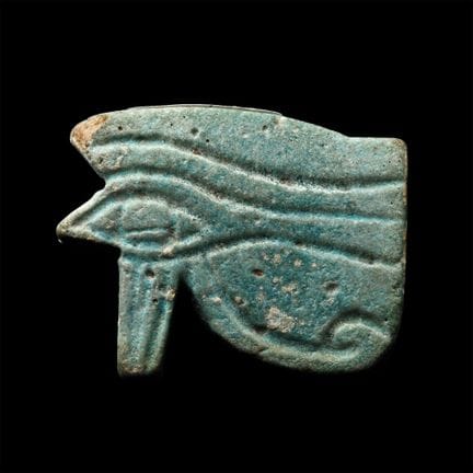 Egyptian Blue Glazed Faience Wedjat Eye Amulet. La