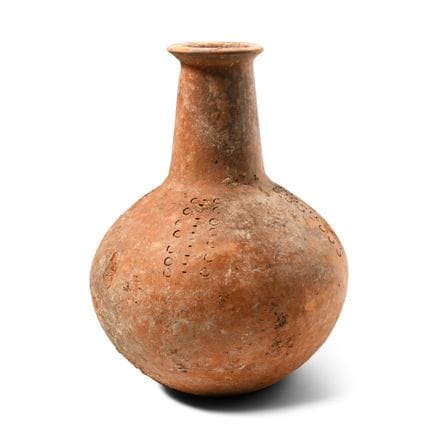 Roman Terracotta Bulbous Vase with Impressed Decor