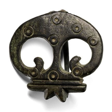 Roman Bronze Plate Brooch with Facing Bird Heads. 