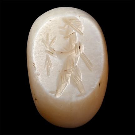 Sasanian White Speckled Cream Stone Stamp Seal wit