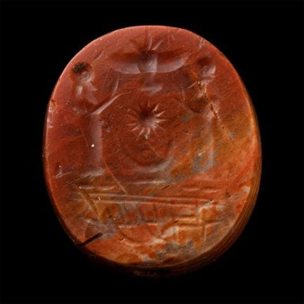 Neo-Babylonian Red Agate Stamp Seal with Worshippi