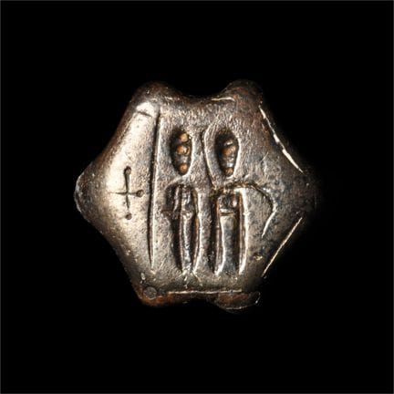 Byzantine Silver Ring Bezel with Two Saints. The K
