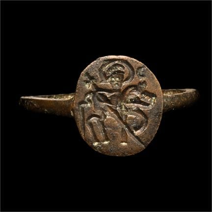 Byzantine Bronze Ring with St George. The Kal Nose