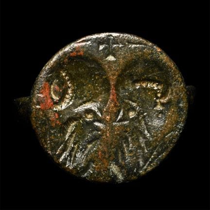 Byzantine Bronze Ring Bezel with Facing Saints. Th