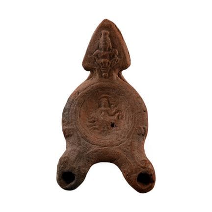 Roman Terracotta Double-Spouted Oil Lamp with the 