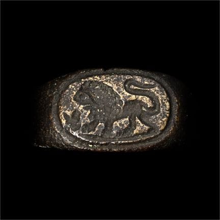 Roman Bronze Ring with Lion. Circa 3rd century A.D