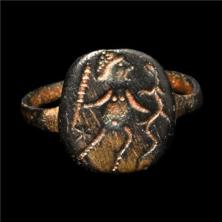 Bague gnostique romaine en bronze représentant un 