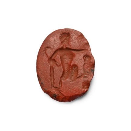 Pierre précieuse en jaspe rouge romain avec pan. I