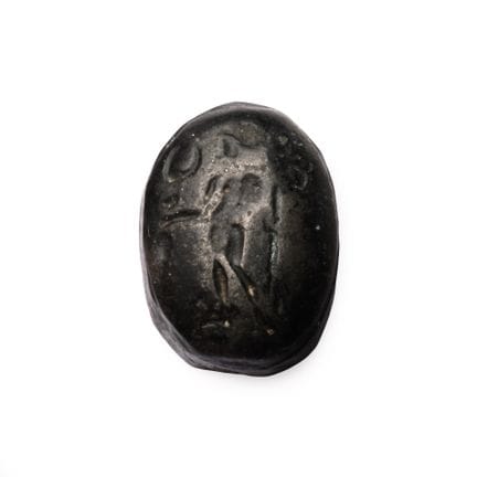 Roman Black Stone Intaglio with Standing Figure of