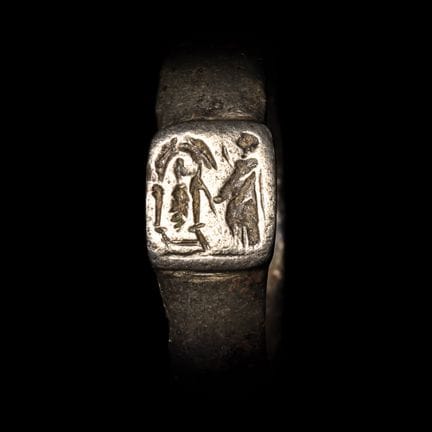 Roman Silver Ring with Priest in Temple. The Kal N