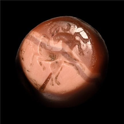 Sasanian Pink Banded Agate Stamp Seal with Two Ibe