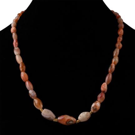 Western Asiatic Agate and Gold Bead Necklace. 1st 