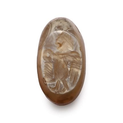 Sasanian Banded Agate Stamp Seal with Winged Godde