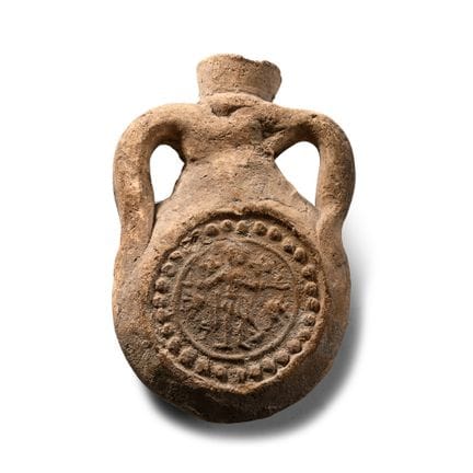 Byzantinische Pilgerflasche aus Keramik mit dem He