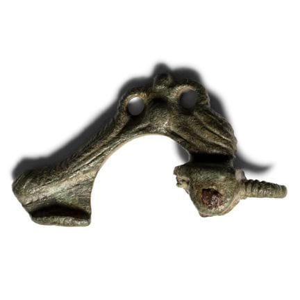 Roman Bronze Trumpet Brooch with Acanthus on Bow. 