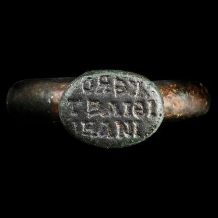 Massive Byzantine Bronze Glove Ring with Religious