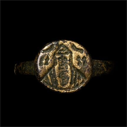 Byzantine Gilt Bronze Ring with Christ. The Kal No
