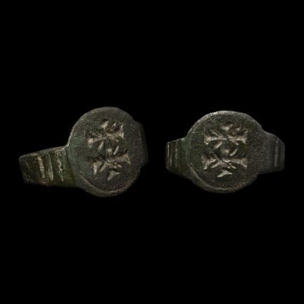 Byzantine Bronze Ring with Double Cross. The Kal N