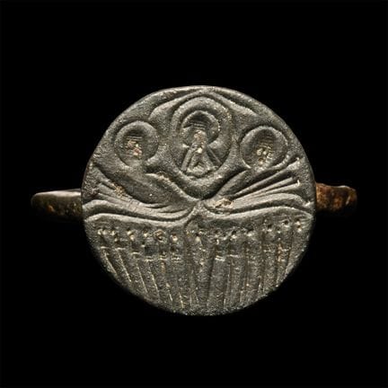 Byzantine Bronze Ring with Religious Scene. The Ka