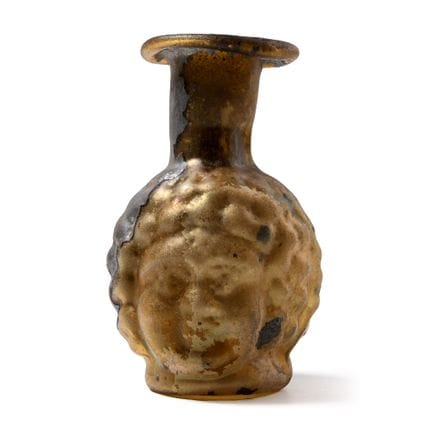 Roman Iridescent Mould Blown Glass Janus Flask. Ci