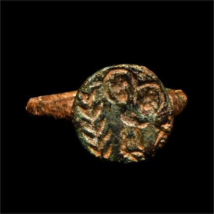 Byzantine Bronze Ring with Mary and Christ. The Ka