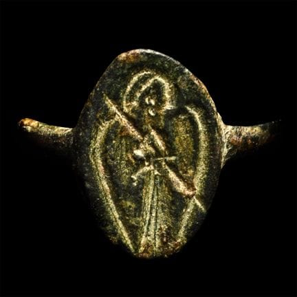 Byzantine Bronze Ring Bezel of Saint Holding Staff