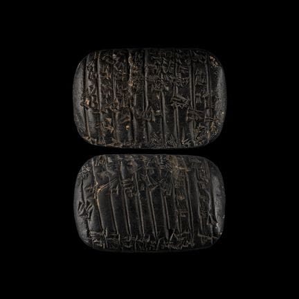 Western Asiatic Black Terracotta Cuneiform Tablet.