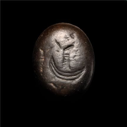 Neo-Babylonian Black Stone Stamp Seal with Figure 
