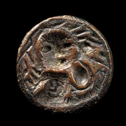 Mittelalterliche Siegelmatrize aus Bronze mit Chri