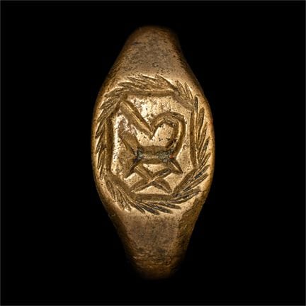 Großer mittelalterlicher Siegelring aus Bronze. Di