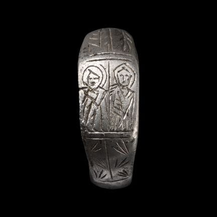 Bague iconographique médiévale en argent représent
