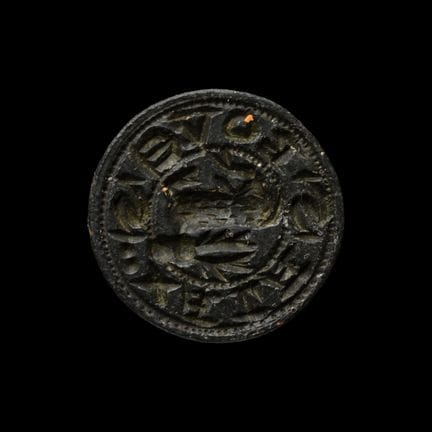 Matrice de sceau rond médiéval en bronze représent
